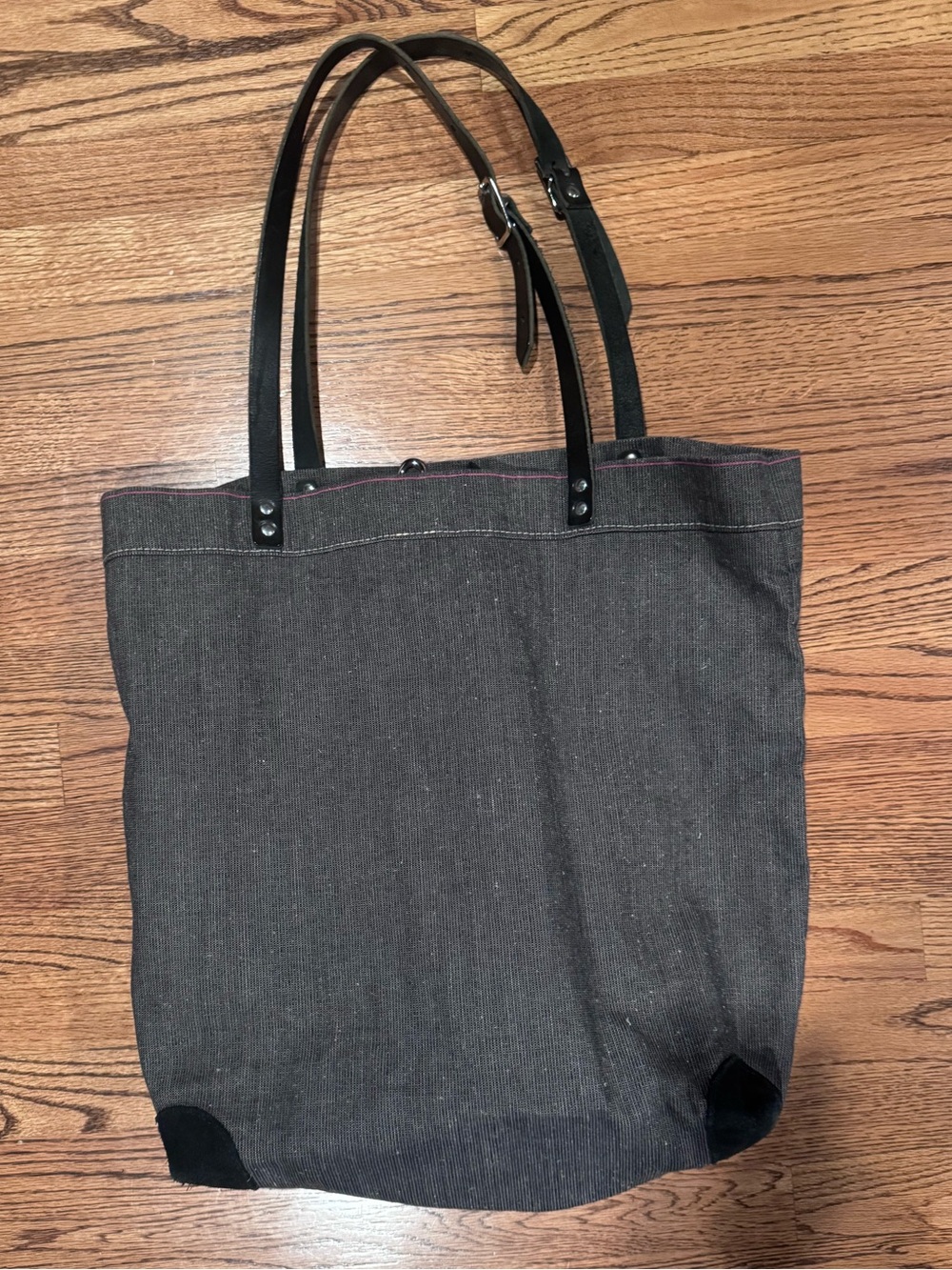 Everyday Large Black Canvas Tote with Leather Straps